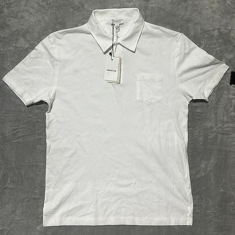 Sunspel Polo Shirt L Textured Mesh Jersey White Open Camp Collar - NWT Has flaw